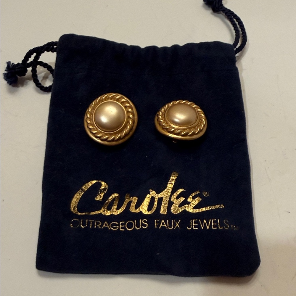 Carolee Gold-Tone Rope-Edge Faux Pearl Clip Earrings